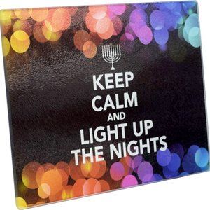 Keep Calm Tempered Glass Menorah Tray